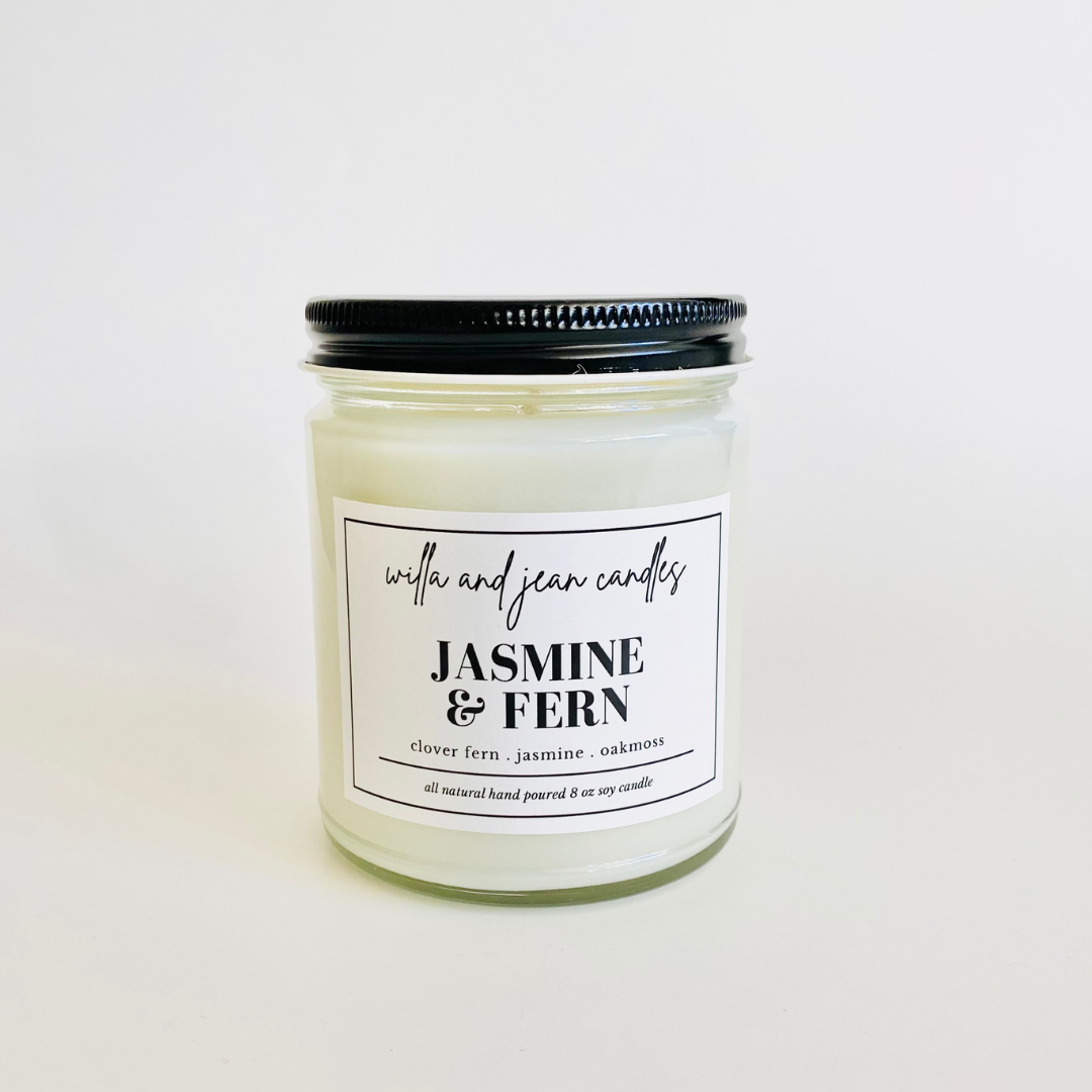 Jasmine & Fern 8 oz scented soy candle